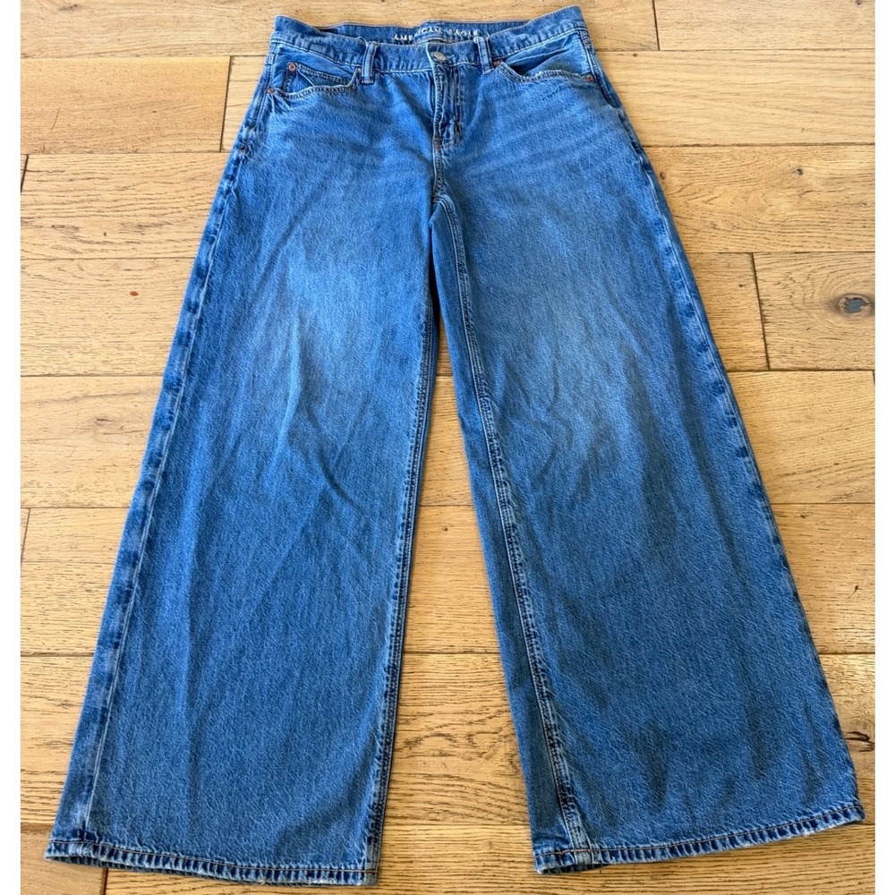 American Eagle Wide Leg Jeans 4 Blue Excellent Strigid High Rise Denim (1811)